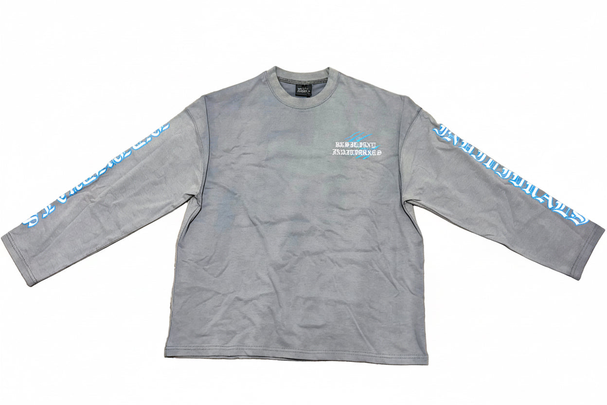 GREY AND BLUE OVERSIZED LONG SLEEVE SHIRT