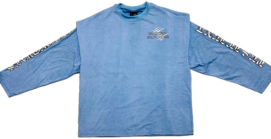 POWDER BLUE AND WHITE OVERSIZED LONG SLEEVE SHIRT
